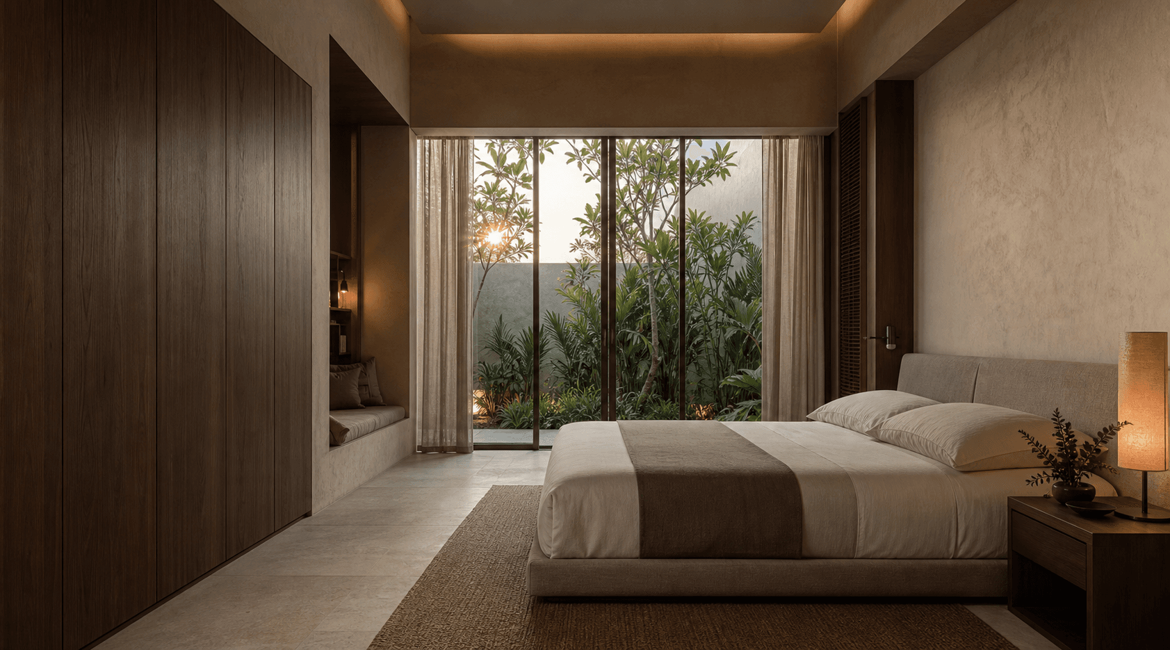 Serene bedroom suite opening to a private garden